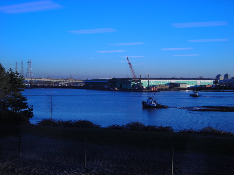 Tugboats on a River — Blue