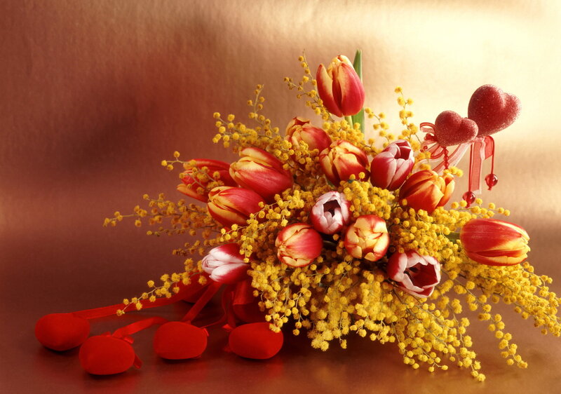 Tulip and Mimosa Bouquet