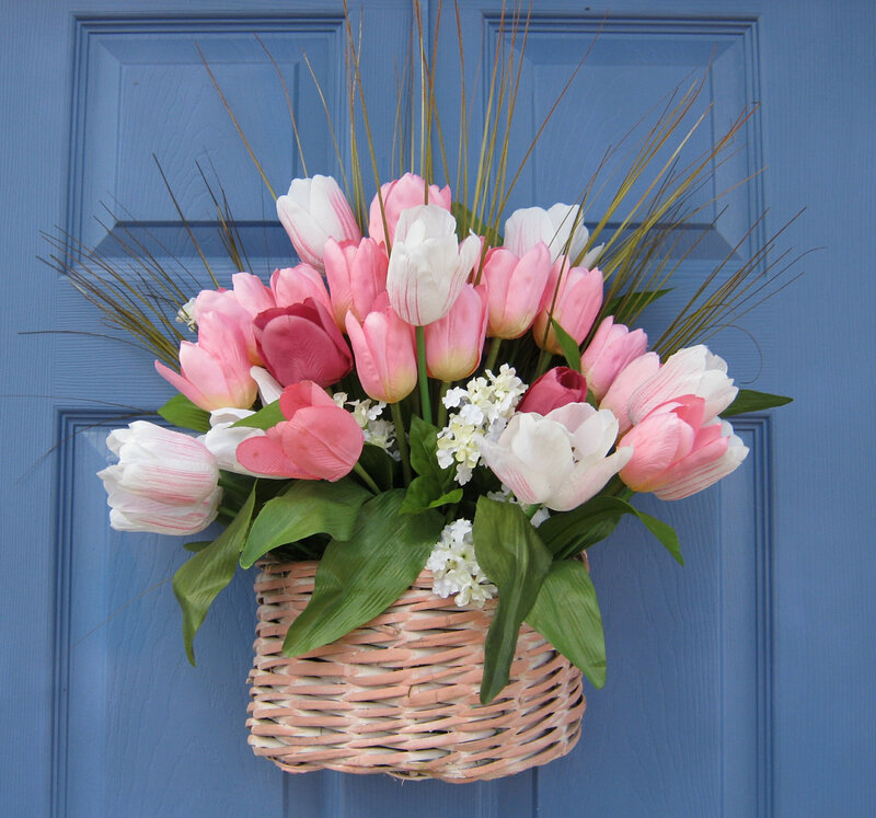 Tulip Bouquet in Basket — Pink, Calm