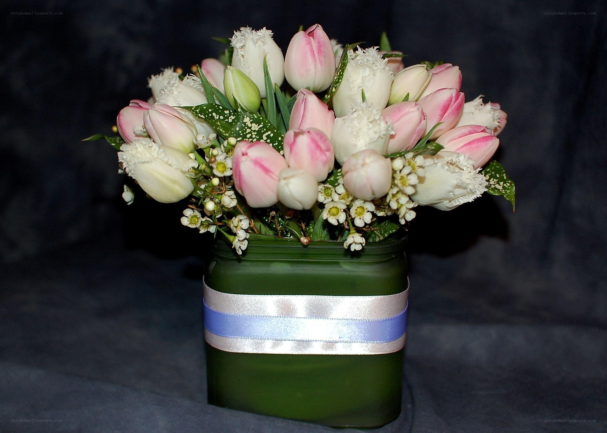 tulip bouquet in green vase