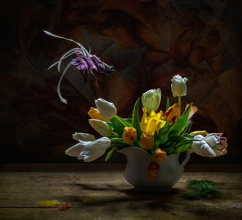 Tulip Bouquet in Pitcher — White