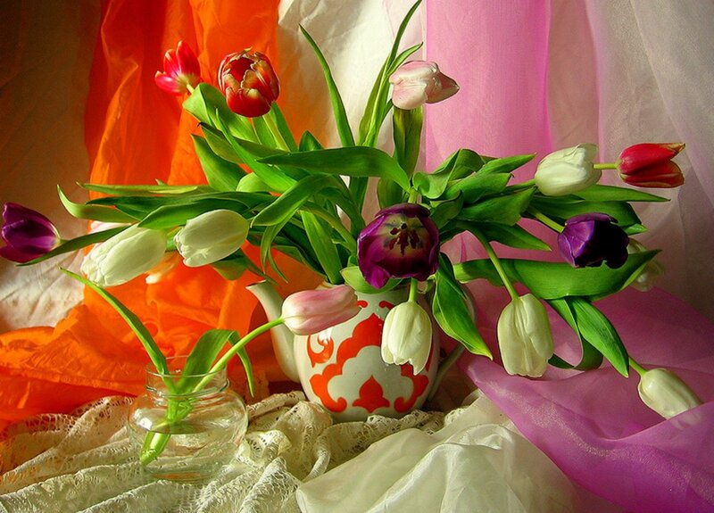 Tulip Bouquet in Vase — Orange, Calm