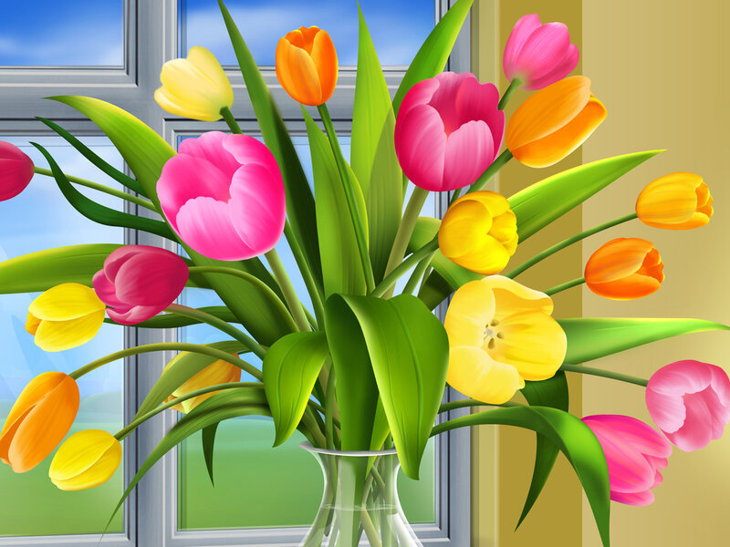 Tulip Bouquet in Vase — Pink, Bright, Spring