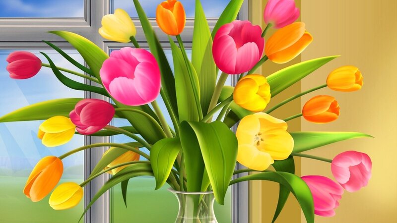 Tulip Bouquet in Vase — Pink, Bright