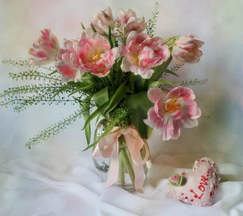 Tulip Bouquet in Vase — Pink, Serene, Photograph