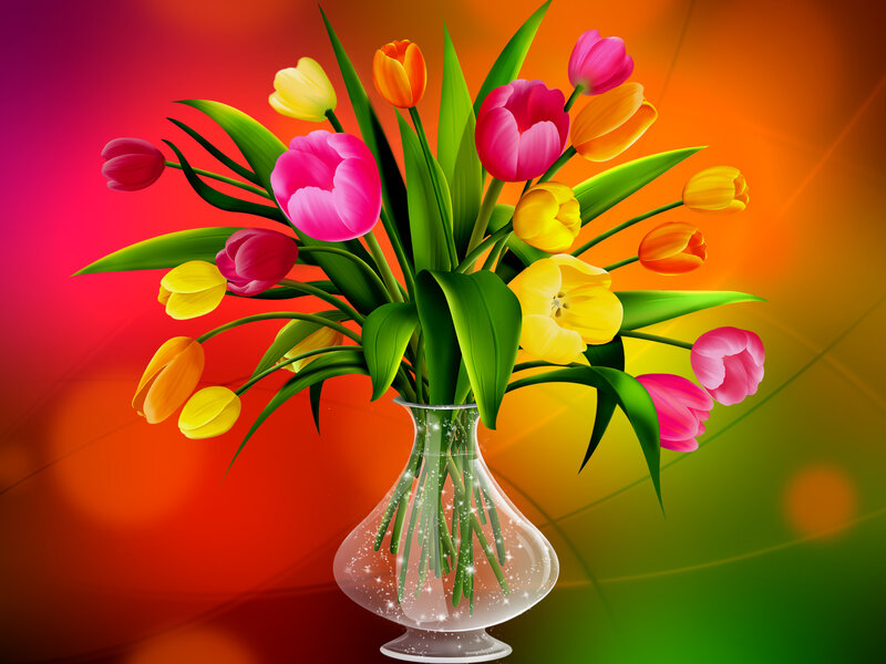 Tulip Bouquet in Vase — Red, Vibrant
