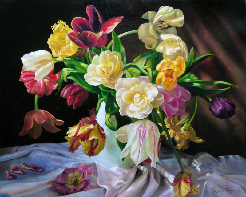 Tulip Bouquet in Vase — White, Dramatic
