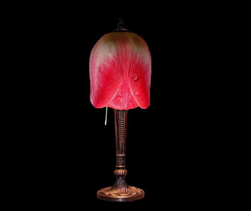tulip lamp with red shade