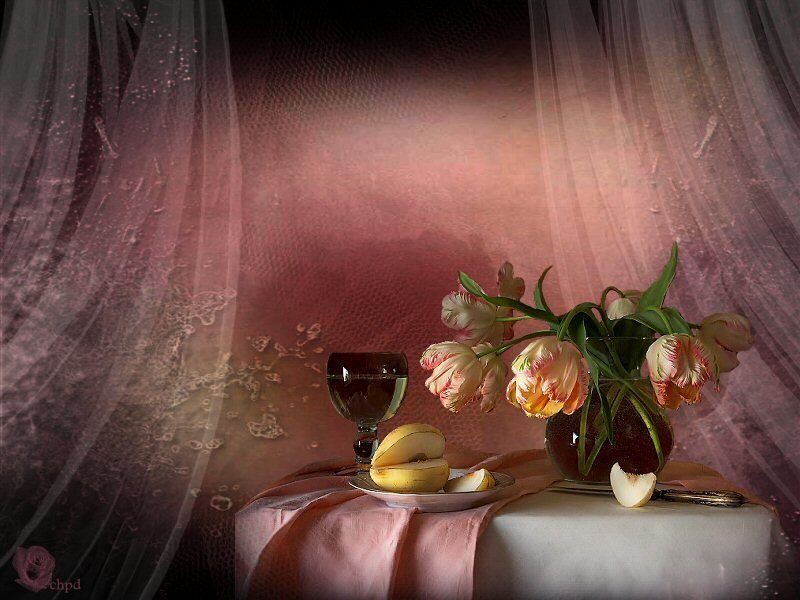 Tulips and Apples on Table