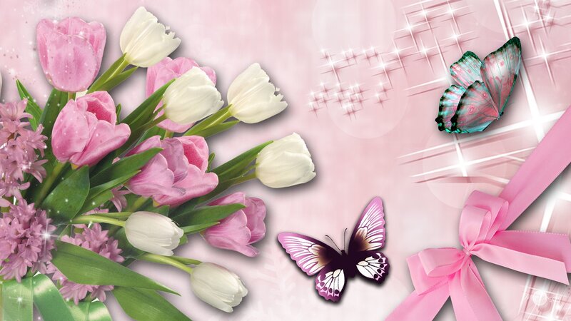 Tulips and Butterflies — Pink