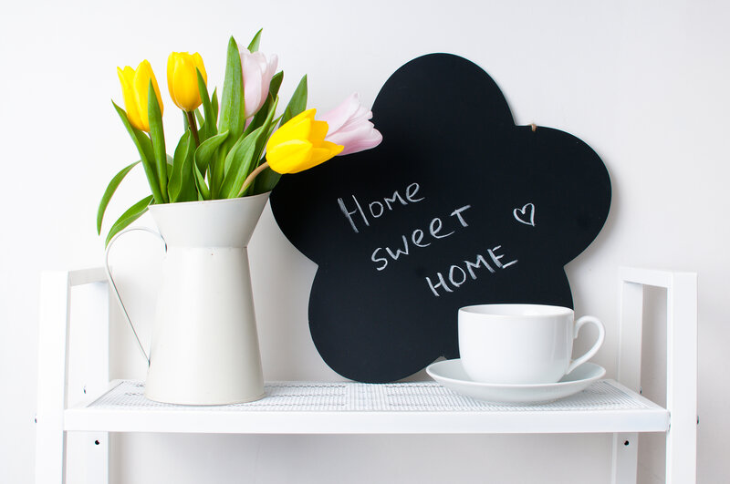 Tulips and Cup on Shelf