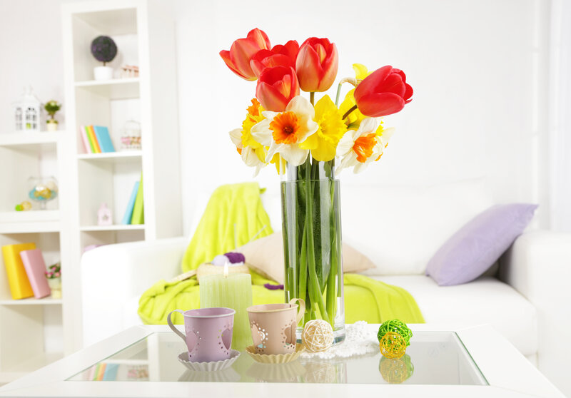 Tulips and Daffodils in Vase — White