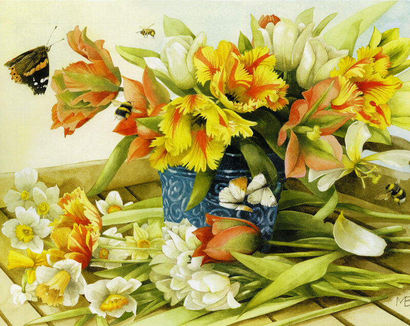 Tulips and Daffodils in Vase — Yellow