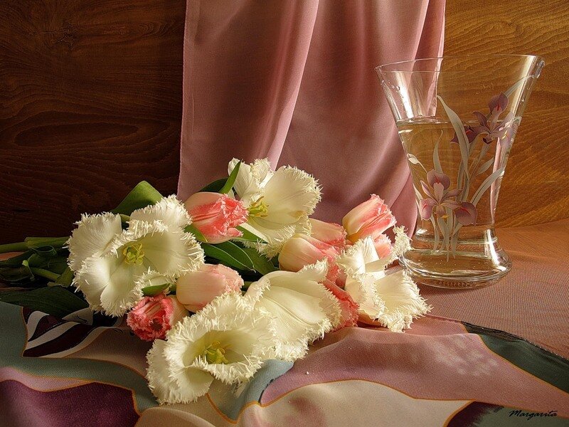 Tulips and Glass Vase