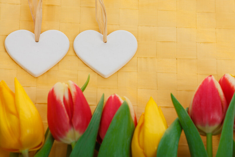 Tulips and Heart Ornaments