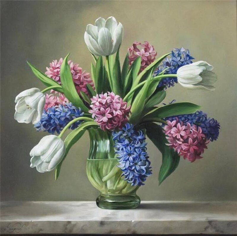 Tulips and Hyacinths in Vase