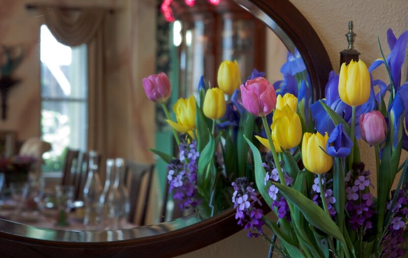 Tulips and Irises in Vase