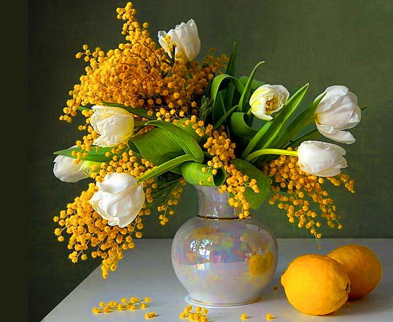 Tulips and Mimosa Bouquet — Yellow