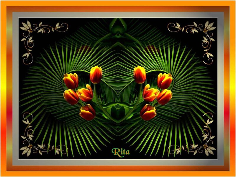 Tulips and Palm Leaves