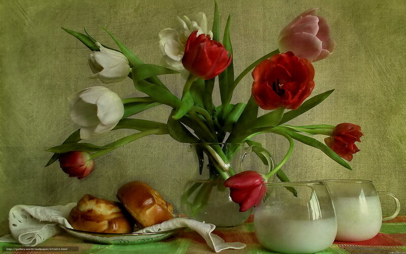 tulips and pastries still life