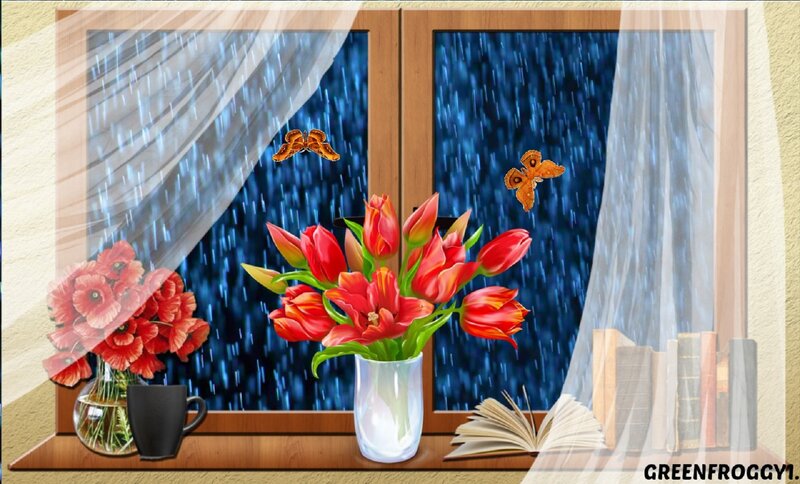 Tulips and Poppies on Windowsill