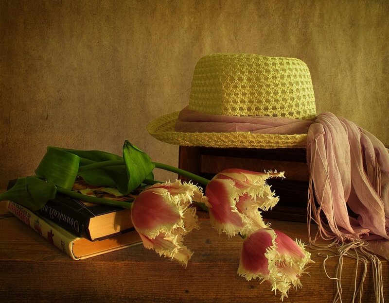 Tulips and Straw Hat
