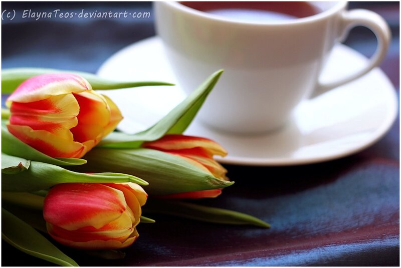 Tulips and Tea Cup — Red