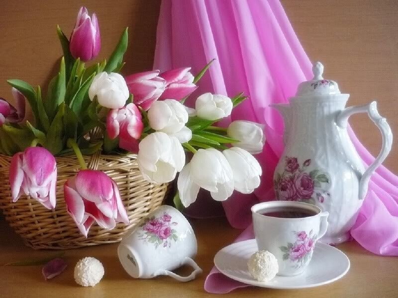 Tulips and Tea Set — Pink, Serene