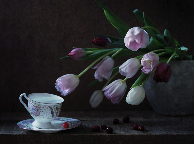 Tulips and Teacup — Purple