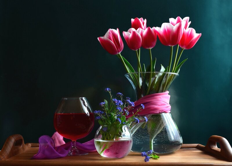 Tulips and Wine Glass — Pink