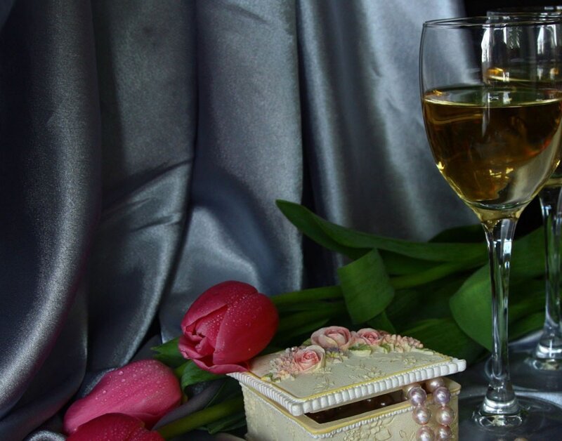 Tulips and Wine Glass