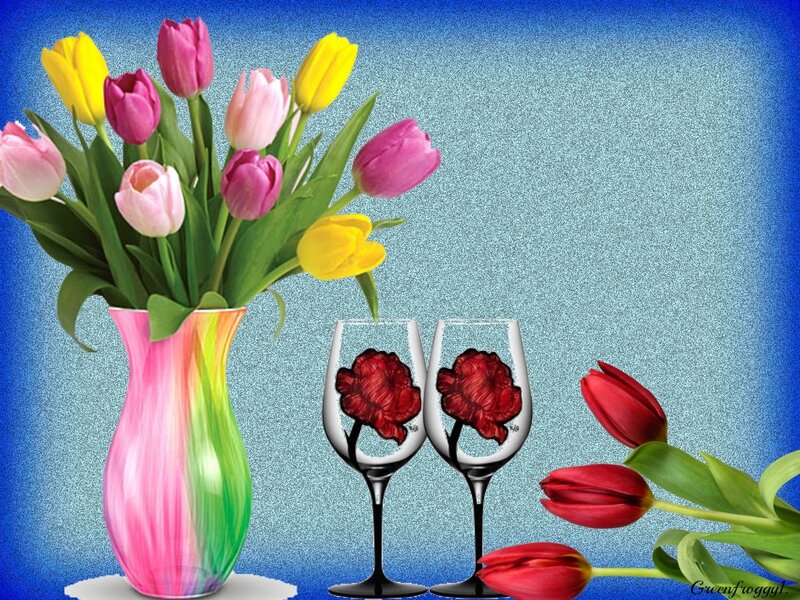 Tulips and Wine Glasses — Blue