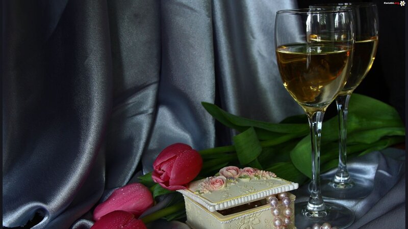 Tulips and Wine Glasses — Gray, Dramatic