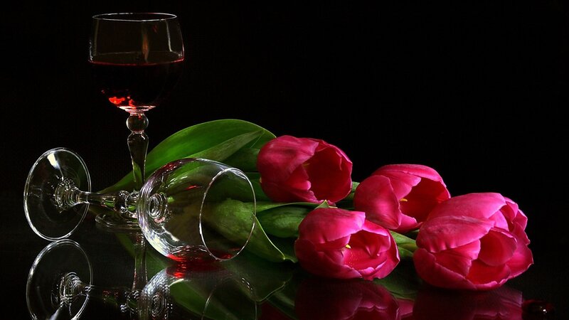 Tulips and Wine Glasses — Red