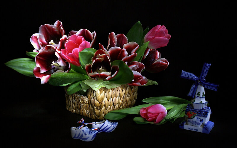 Tulips in a Basket — Black