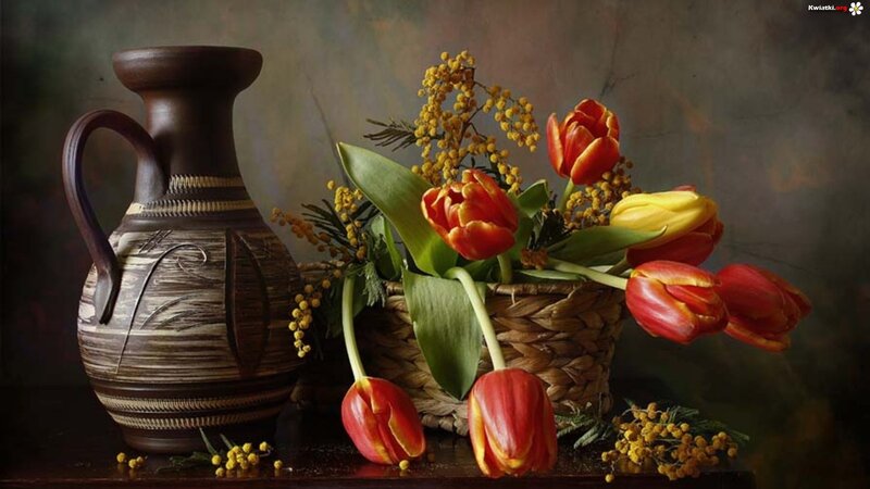 Tulips in a Basket — Brown, Serene