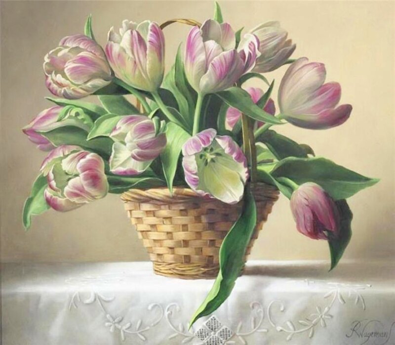 Tulips in a Basket — Pink, Serene