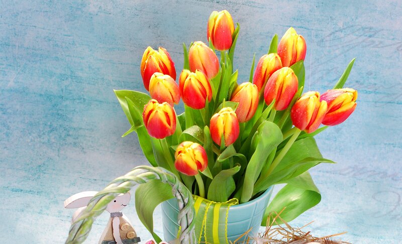 Tulips in a Basket — Red, Festive