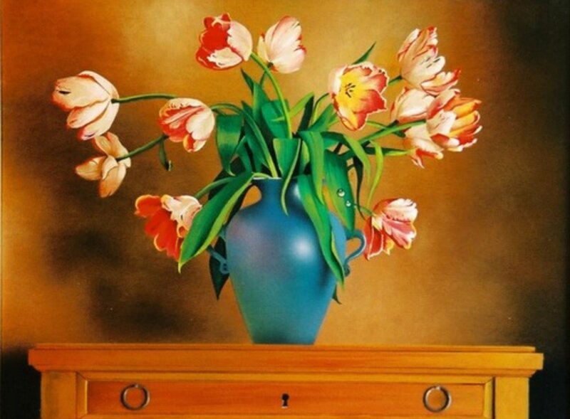 Tulips in a Blue Vase — Calm