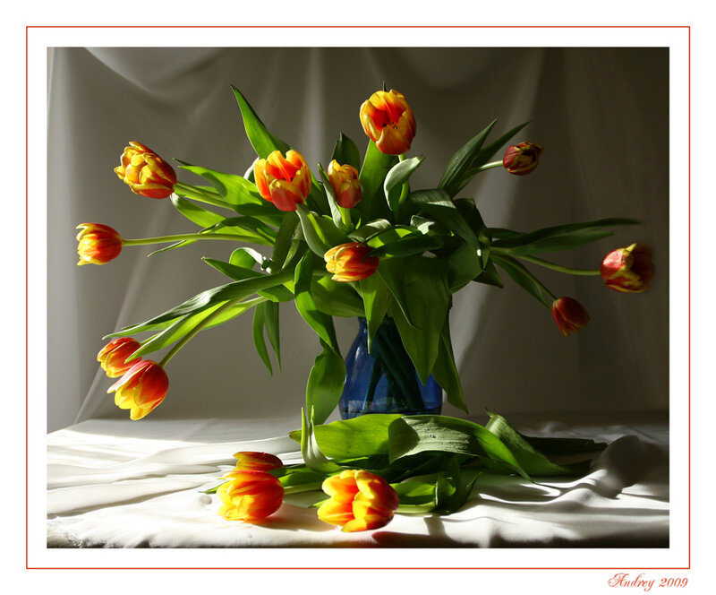 Tulips in a Blue Vase — Yellow