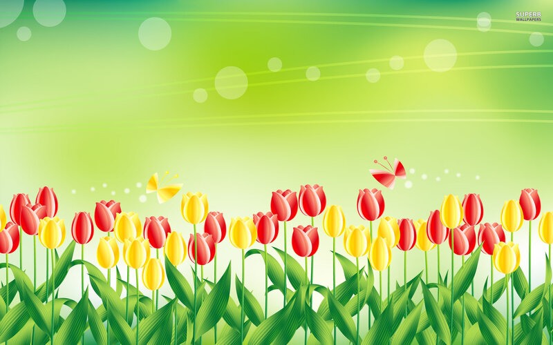 Tulips in a Field — Green