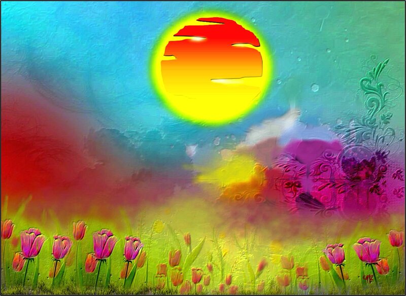 Tulips in a Field — Green, Vibrant