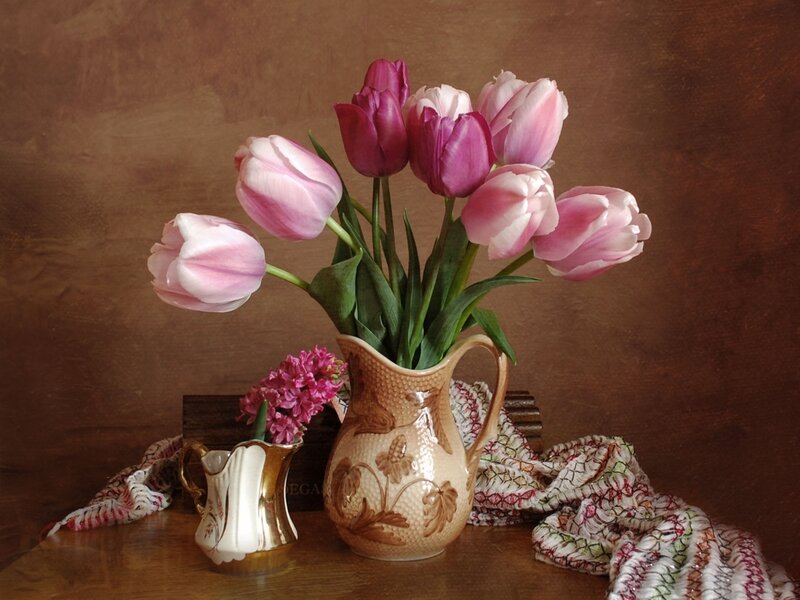 Tulips in a Pitcher — Brown, Calm