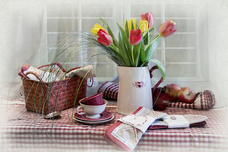 Tulips in a Pitcher — Red, Serene, Spring