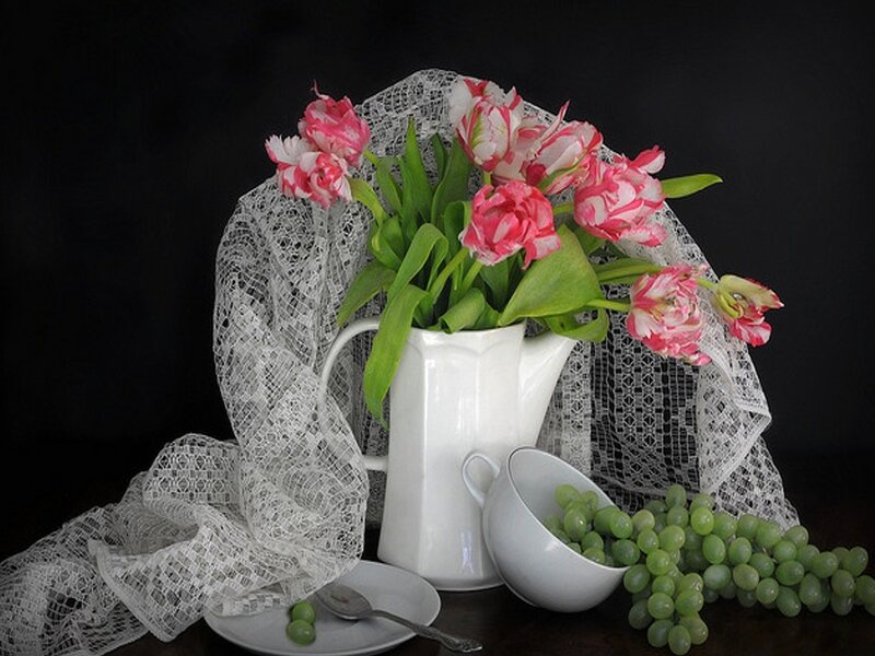 Tulips in a Pitcher — White, Still Life