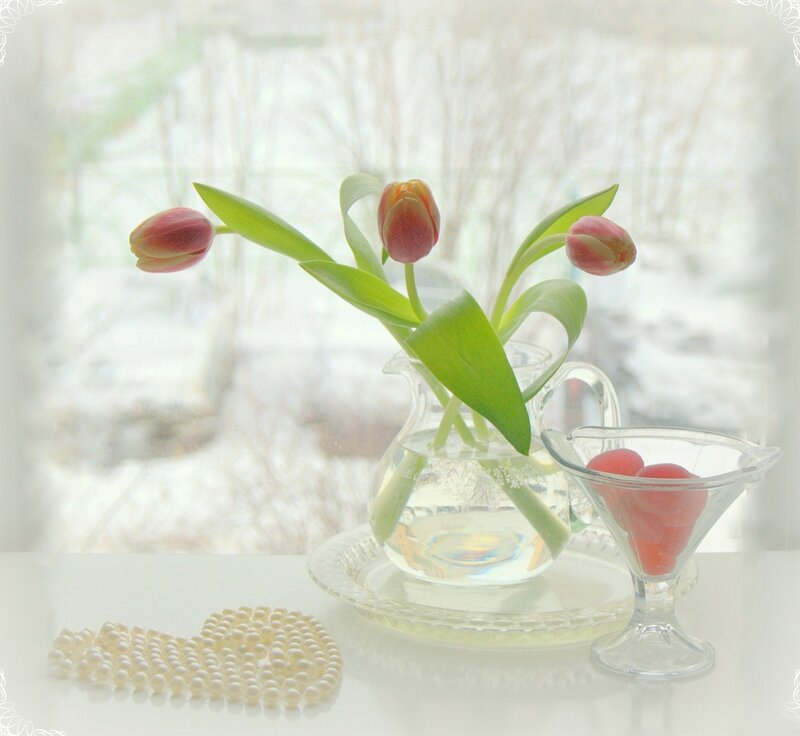 Tulips in a Pitcher — White