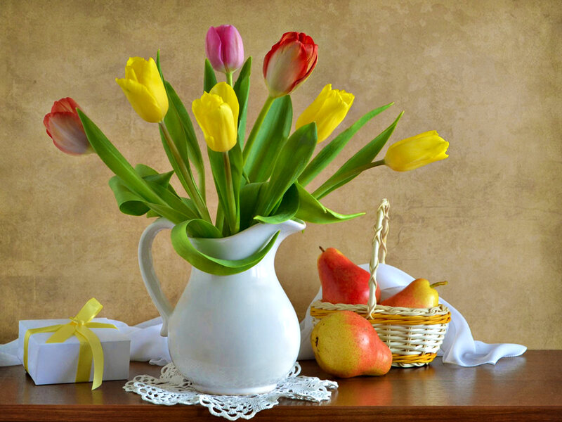 Tulips in a Pitcher — Yellow