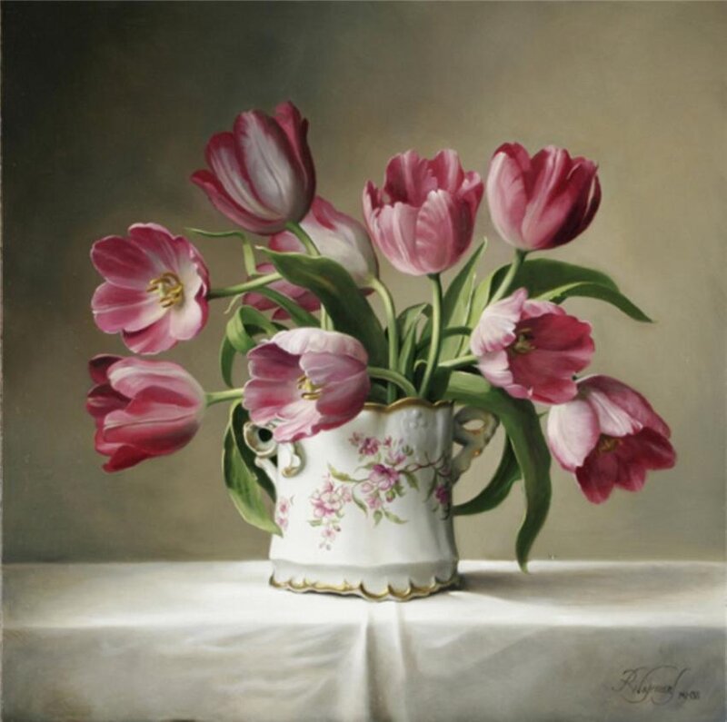 Tulips in a Porcelain Vase
