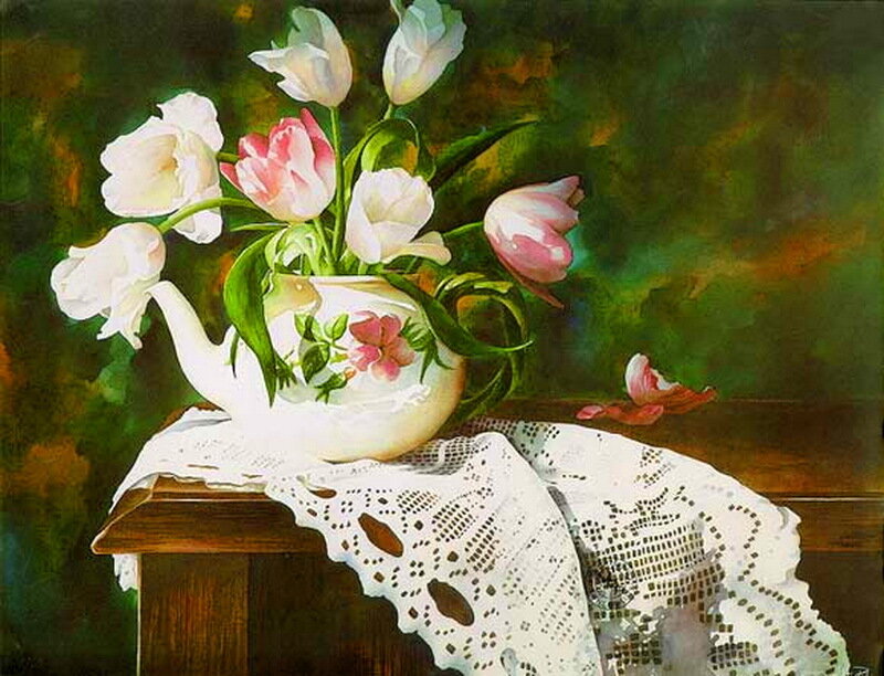 Tulips in a Teapot — White
