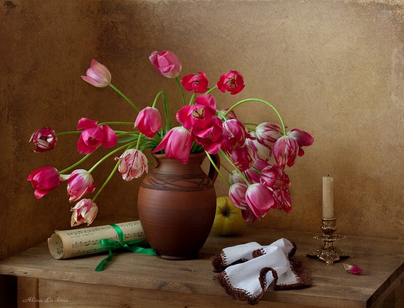 Tulips in a Vase — Brown, Serene